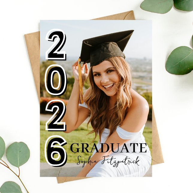 Black & White Class of 2026 Photo Graduation Invitation (Black & White Class of 2026 Photo Graduation Invitation)