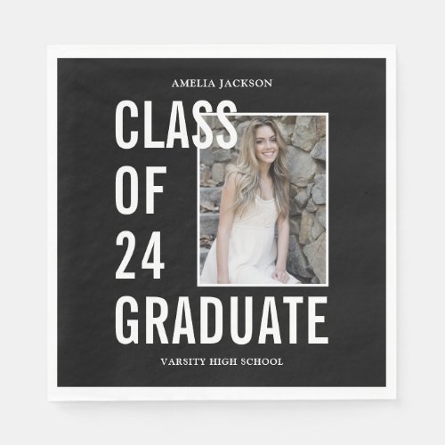 Black  White Class Of 24 Photo Graduation Paper Napkins