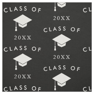 Black White Class of Year Graduate Fabric