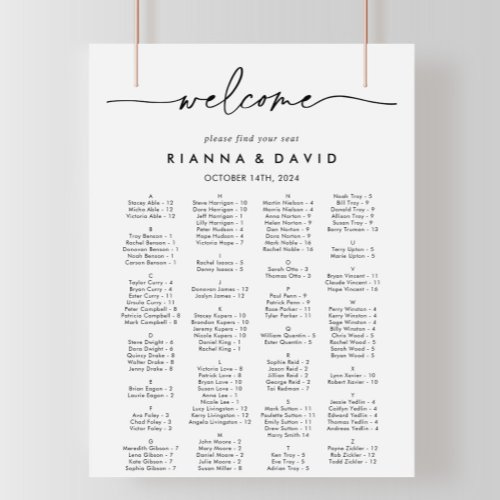 Black White Classic Alphabetical Seating Chart