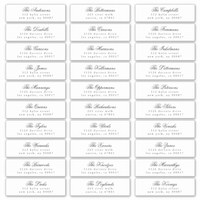Black White Classic Calligraphy Address Guest Sticker (Front)