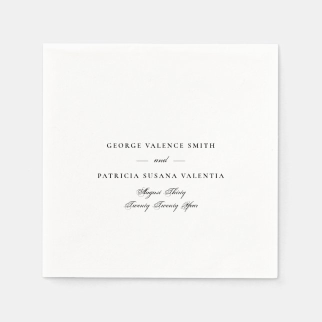 Black & White Classic Calligraphy Elegant Wedding Napkins (Front)
