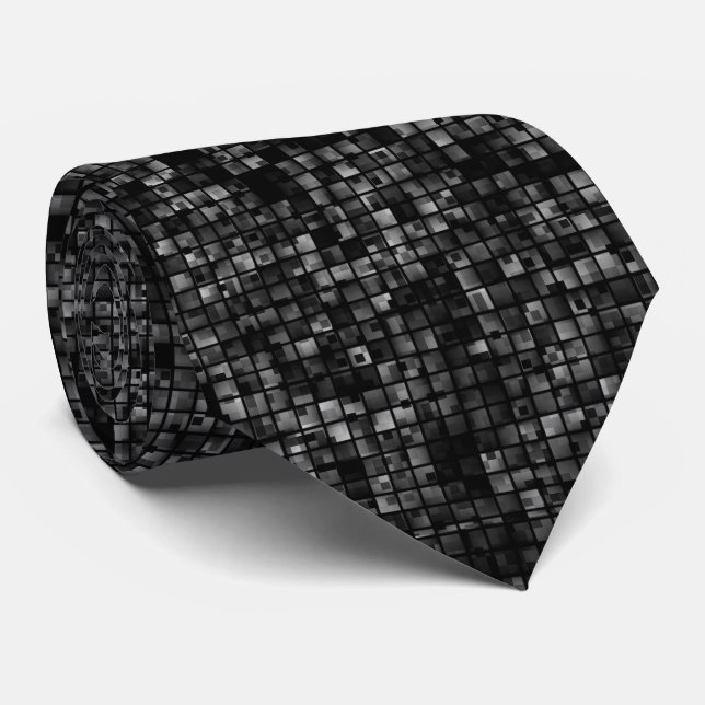 Black White Classic Disco Pattern Neck Tie (Rolled)