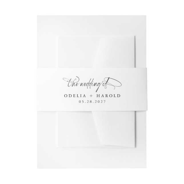 Black | White Classic Elegant Calligraphy Wedding Invitation Belly Band (Front Example)