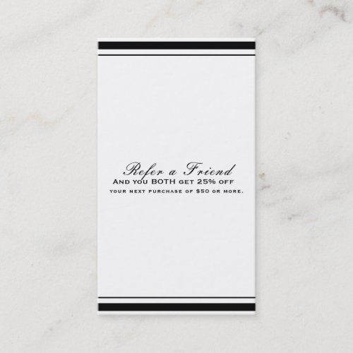 Black  White Classic Elegant Chic Refer a Friend Referral Card