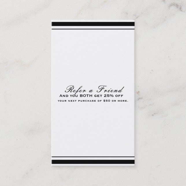 Black & White Classic Elegant Chic Refer a Friend Referral Card (Front)