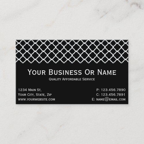 Black  White Classic Elegant Moroccan Quatrefoil Business Card