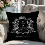 Black & White Classic Floral Crest Wedding Throw Pillow<br><div class="desc">Elegant black and white floral crest wedding throw pillow with monograms,  perfect for a modern classic or romantic vintage wedding. For more advanced customization of this design,  please click the BLUE DESIGN TOOL BUTTON above! Matching items are also available.</div>