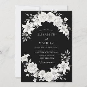 Black White Classic Floral Romance Wedding Invitation