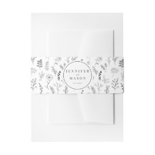 Black white classic floral wedding belly band