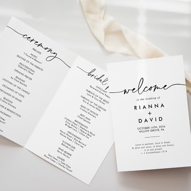 Black White Classic Folded Wedding Program (Creator Uploaded)