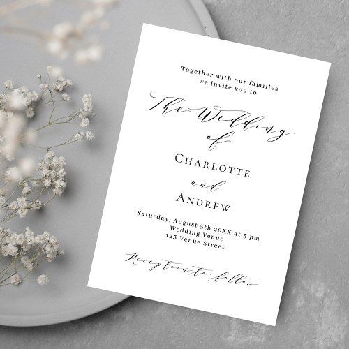 Black white classic formal QR RSVP luxury wedding Invitation