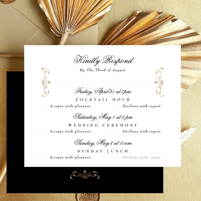 black white classic gold crest wedding multi-event RSVP card (Creator Uploaded)