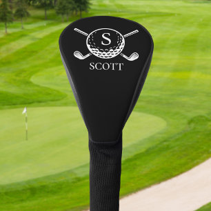 Black White Classic Golf Clubs Monogram Name Head Cover