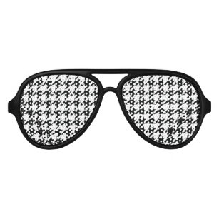Black White Classic Houndstooth Check Aviator Sunglasses