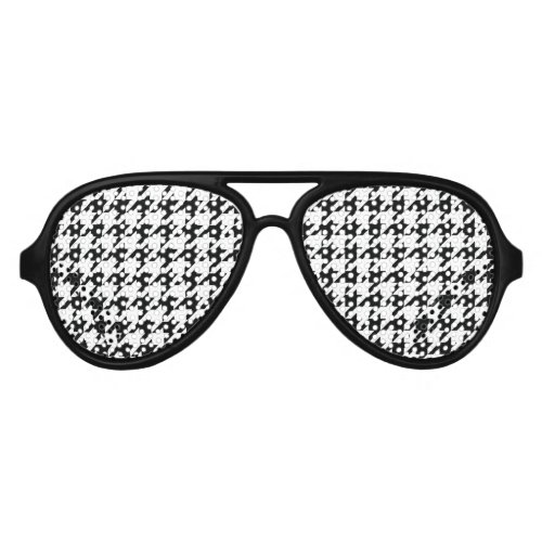 Black White Classic Houndstooth Check Aviator Sunglasses