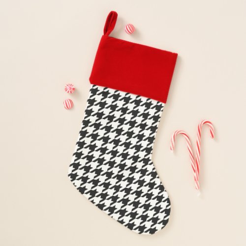 Black White Classic Houndstooth Check Christmas Stocking