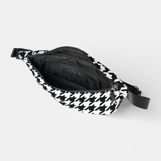 Black White Classic Houndstooth Check Fanny Pack (Open)