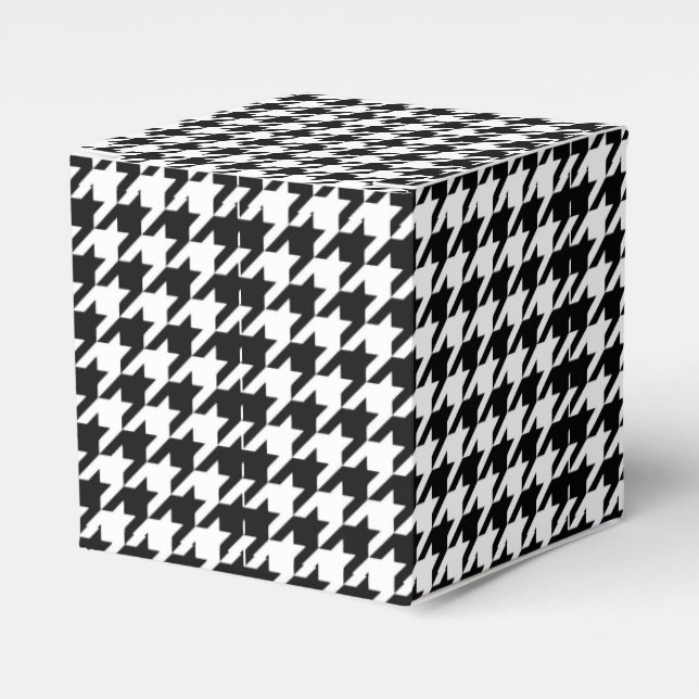 Black White Classic Houndstooth Check Favor Boxes (Front Side)