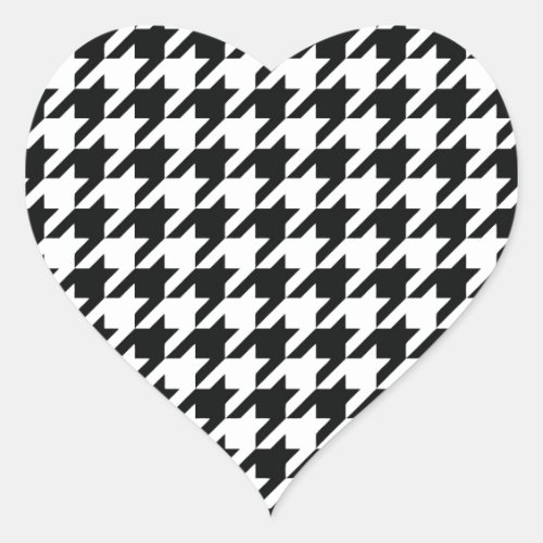 Black White Classic Houndstooth Check Heart Sticker