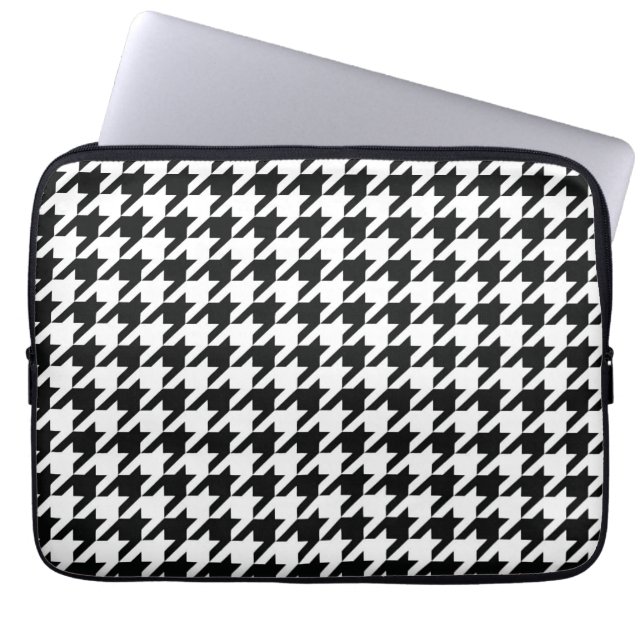 Black White Classic Houndstooth Check Laptop Sleeve (Front)
