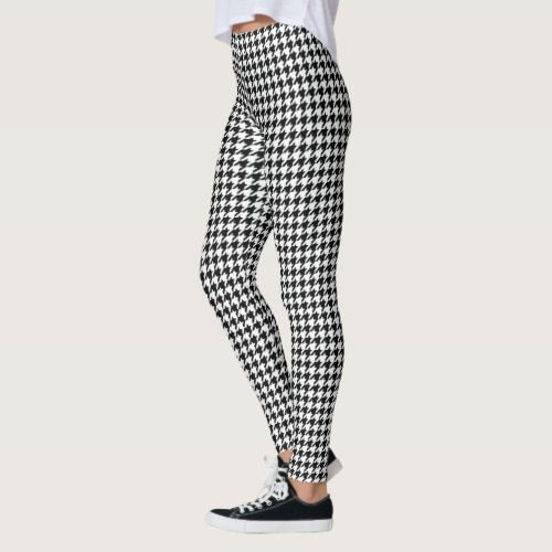 Black White Classic Houndstooth Check Leggings