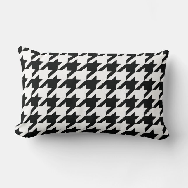 Black White Classic Houndstooth Check Lumbar Pillow (Front)