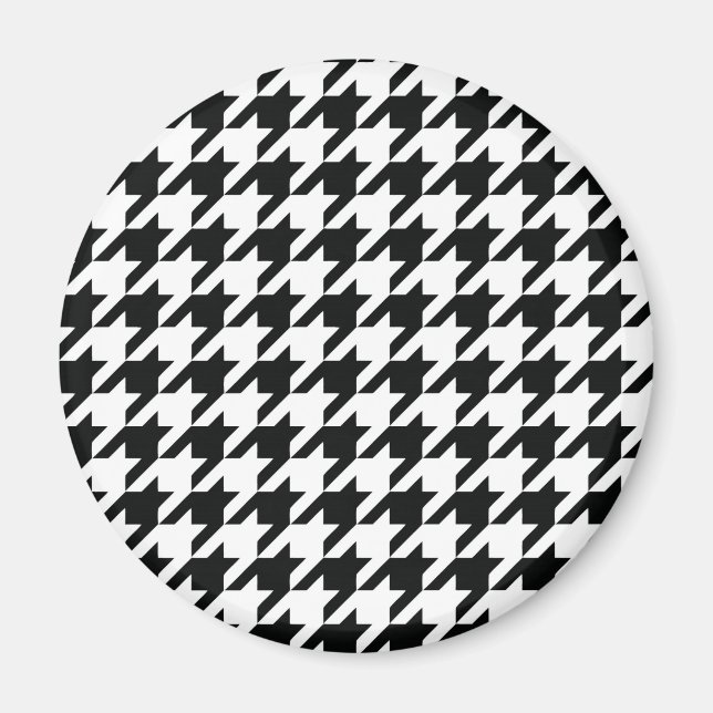 Black White Classic Houndstooth Check Magnet (Front)