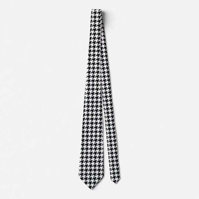 Black White Classic Houndstooth Check Neck Tie (Front)