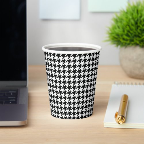 Black White Classic Houndstooth Check Paper Cups