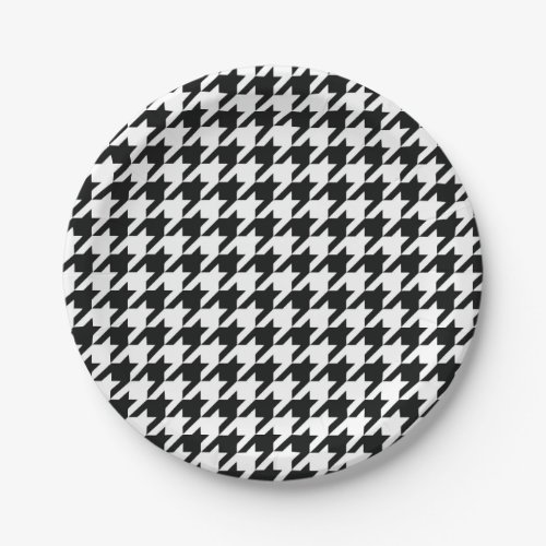 Black White Classic Houndstooth Check Paper Plates