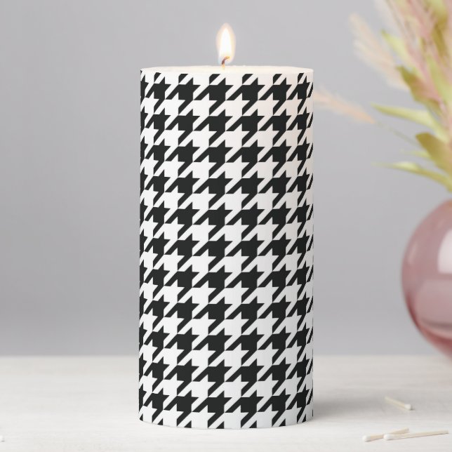 Black White Classic Houndstooth Check Pillar Candle (In Situ)