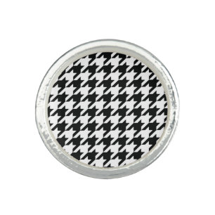 Black White Classic Houndstooth Check Ring