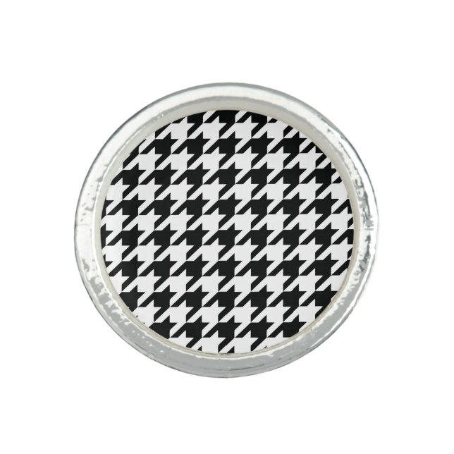 Black White Classic Houndstooth Check Ring (Front)