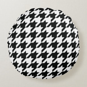 Black White Classic Houndstooth Check Round Pillow