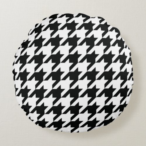 Black White Classic Houndstooth Check Round Pillow