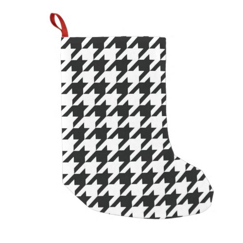 Black White Classic Houndstooth Check Small Christmas Stocking