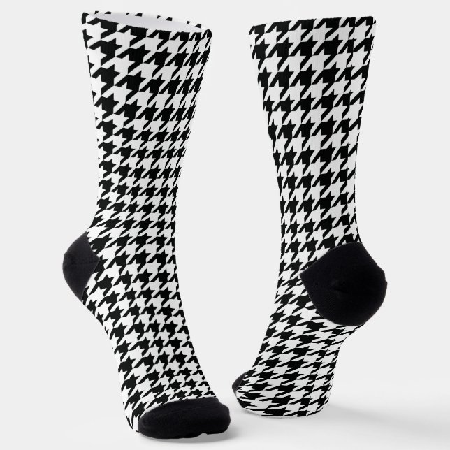 Black White Classic Houndstooth Check Socks (Angled)