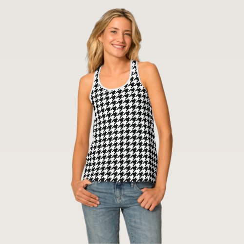 Black White Classic Houndstooth Check Tank Top