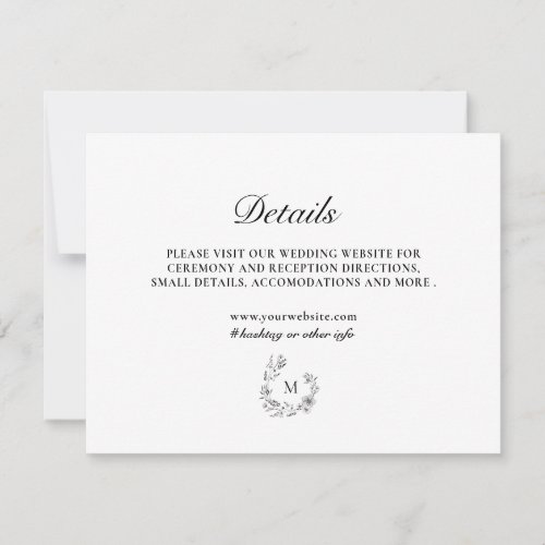 Black White Classic Luxe Wedding Details Card