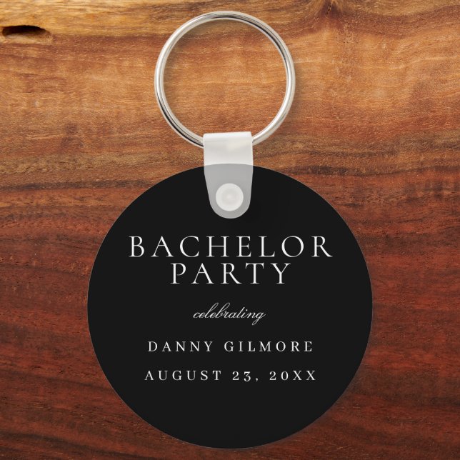 Black & White Classic Mens Bachelor Party Keychain (Front)