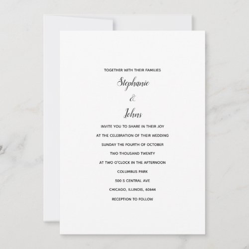 Black White Classic Minimal 2024 Elegant Wedding Invitation