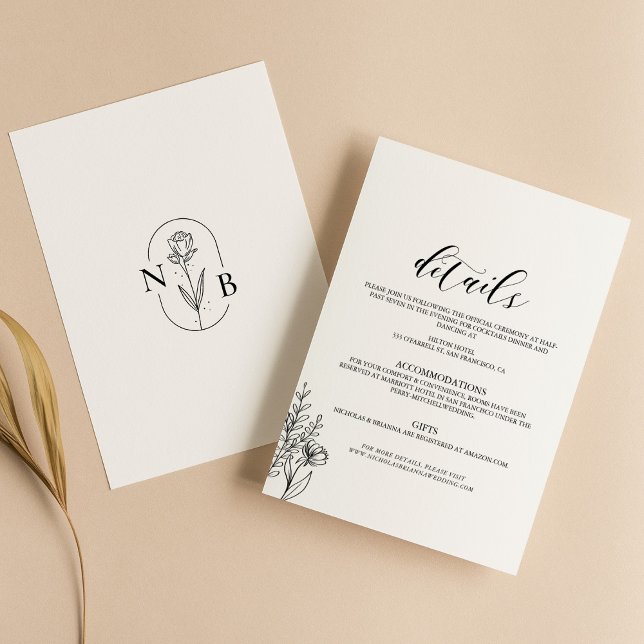 Black White Classic Minimal Modern Wedding Details Enclosure Card (Creator Uploaded)