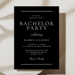 Black & White Classic Modern Bachelor Party Invitation