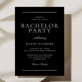Black & White Classic Modern Bachelor Party Invitation