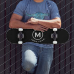 Black White Classic Monogram Skateboard<br><div class="desc">A minimalist monogram design with classic block typography initial with your name below on a simple black background.</div>