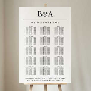 Black White Classic Monogram Wedding Seating Chart