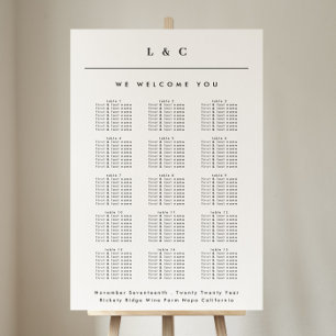 Black White Classic Monogram Wedding Seating Chart