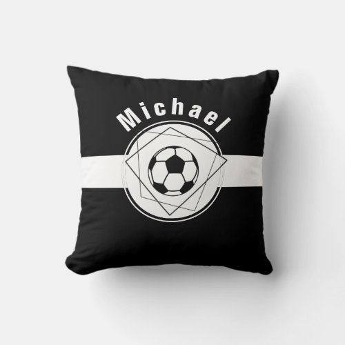 Black  White Classic Personalized Soccer Football Throw Pillow