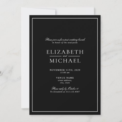 Black  White Classic Script Post Wedding Brunch Invitation